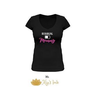 Recharging battery Mommy, Size S, T-shirts women, neón black